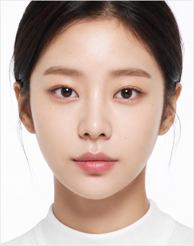 정면을 바라보는 여성의 얼굴 클로즈업